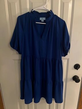 Whistles Cobalt Blue Tiered V-Neck Mini Dress